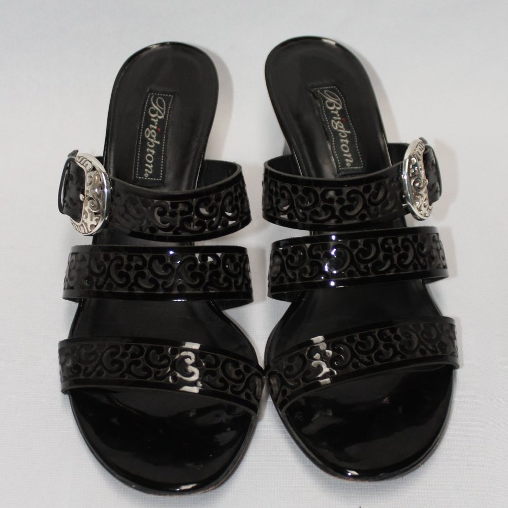 Brighton Tinsel Black Patent Strappy Heels